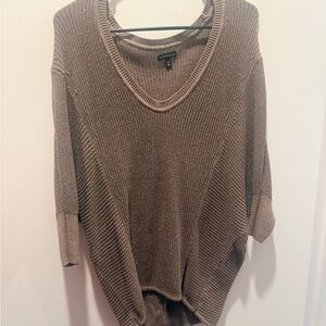 Express Taupe V-Neck Relaxed Ribbed Knit Sweater